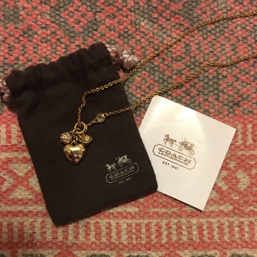 Coach Triple Pave Heart Necklace